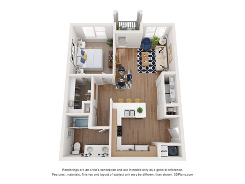 Floor plan for 1 bed, 1 bath, 757 sqft